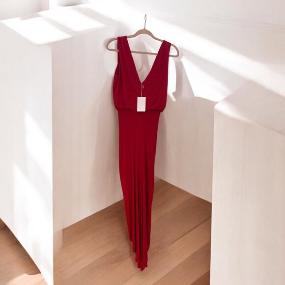 MISA Los Angeles Leza Cross Over Sleeveless Tulip Maxi Dress in Red Size Small - Picture 5 of 11